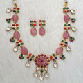 Ridhima Matt Gold Multicolor Stone Necklace Set – Traditional Bridal Jewelry - Vinni’s Jewelry