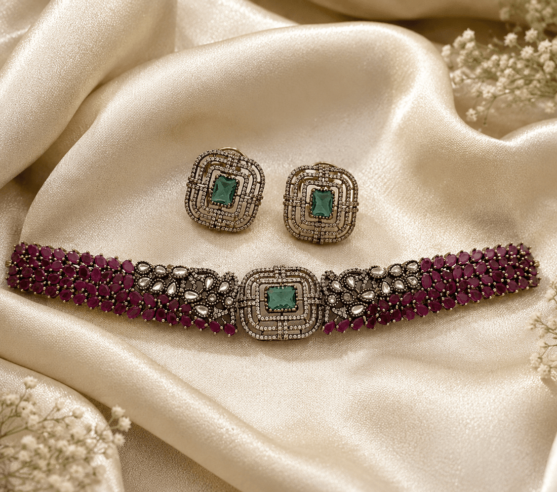 Riyana Ruby Emerald Choker Set - Vinni’s Jewelry