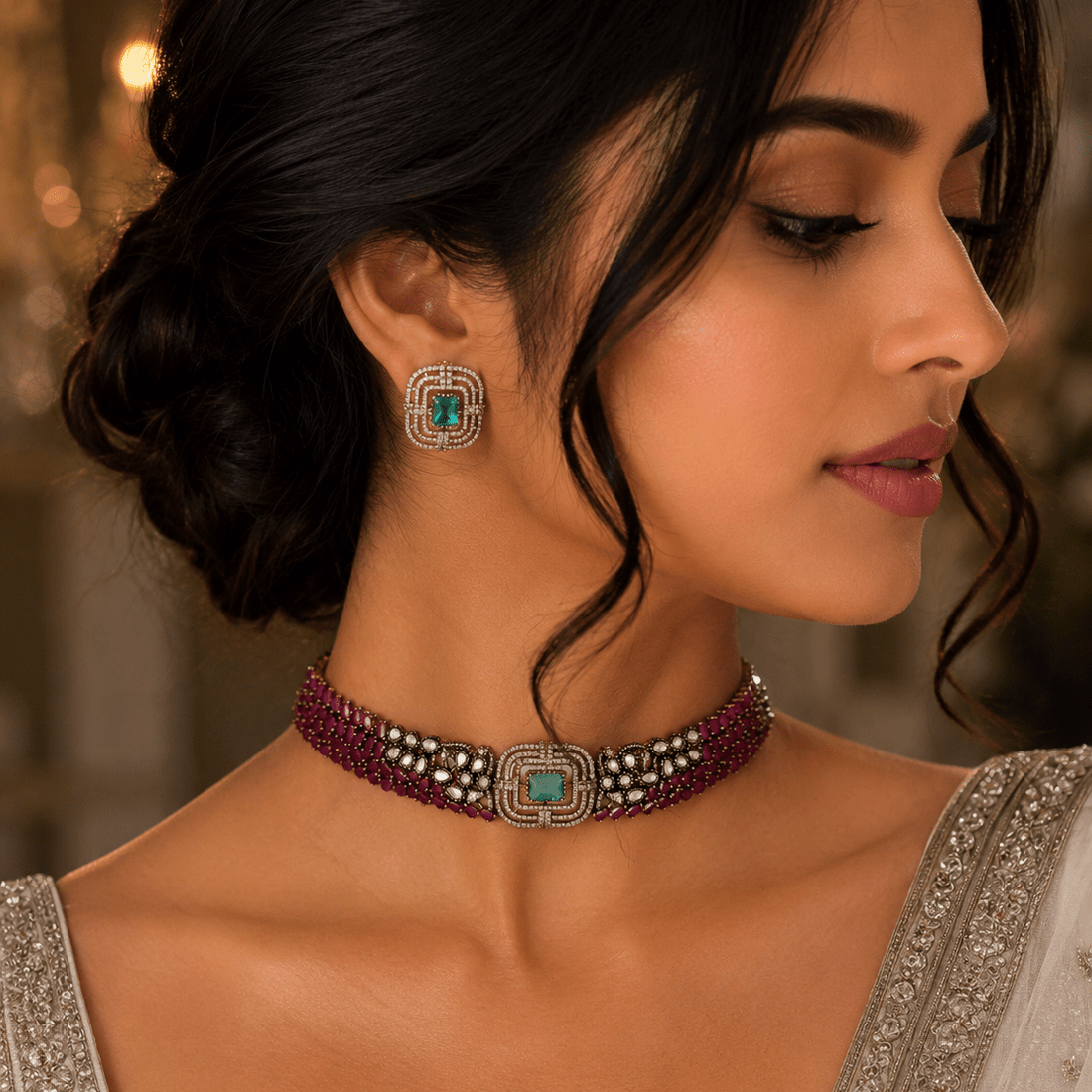 Riyana Ruby Emerald Choker Set - Vinni’s Jewelry
