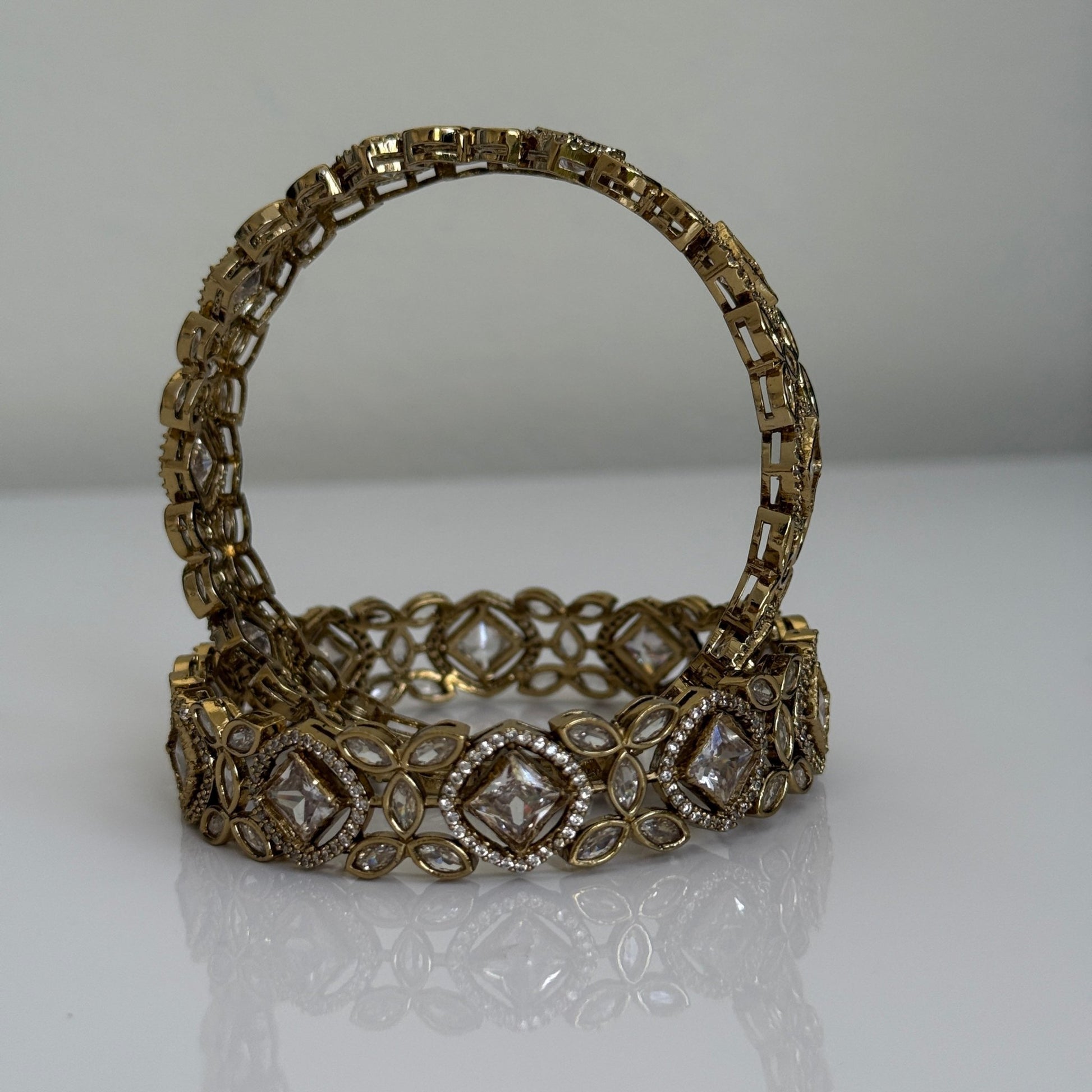 Royal Champagne American Diamond Bridal Bangle Set - Vinni’s Jewelry