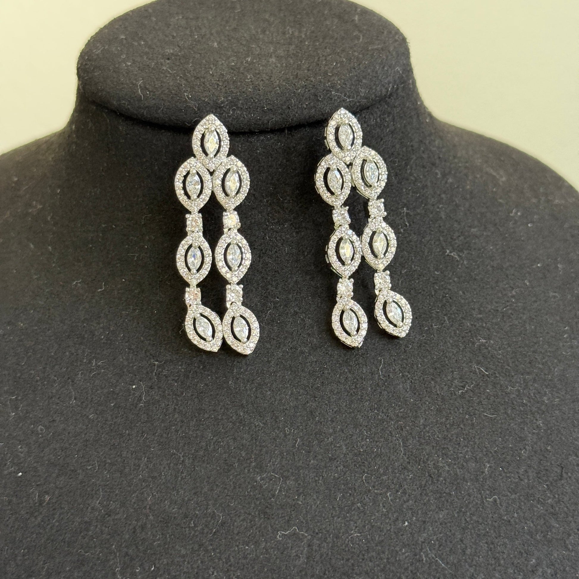 Royal Double - Layer American Diamond Long Necklace Set - Vinni’s Jewelry