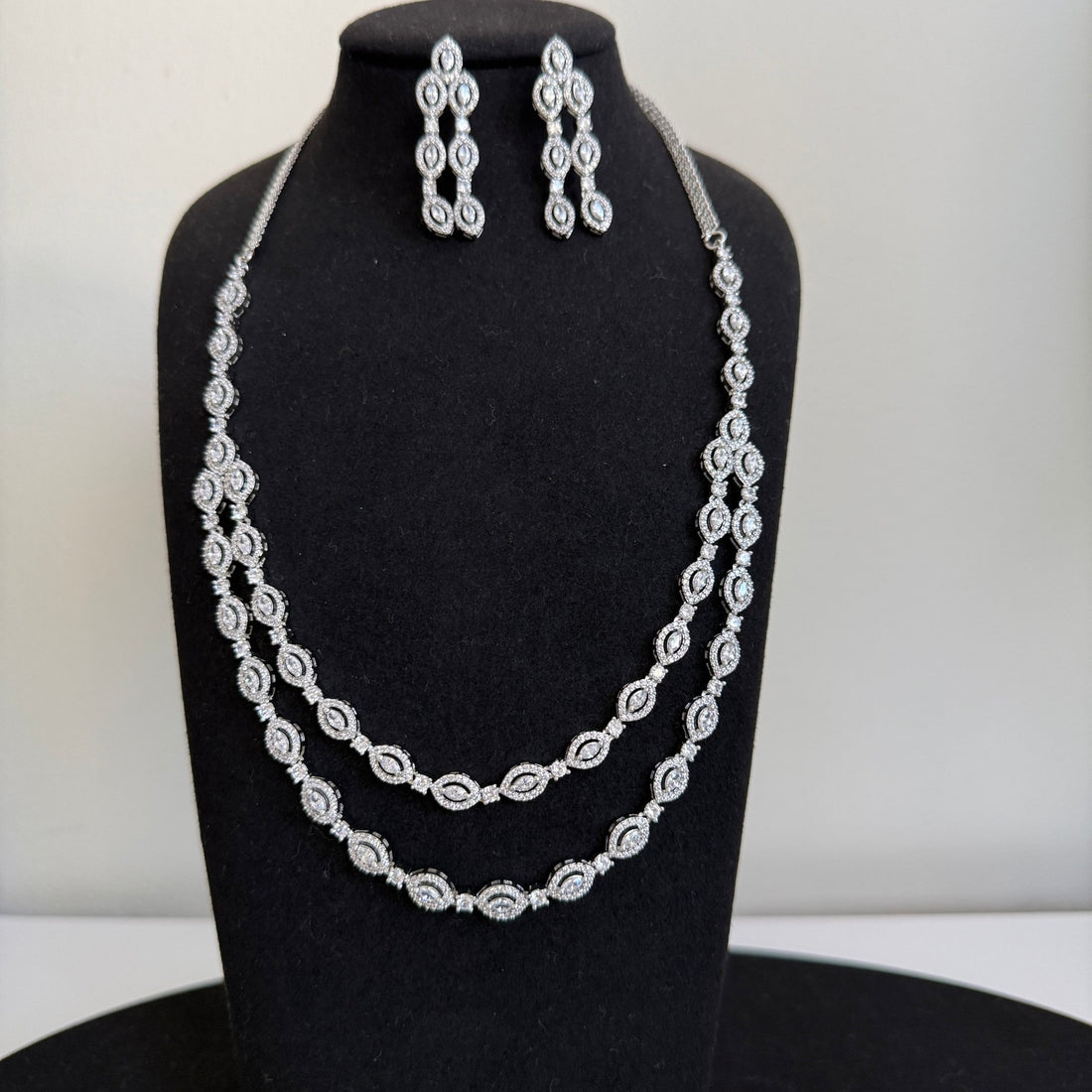 Royal Double - Layer American Diamond Long Necklace Set - Vinni’s Jewelry