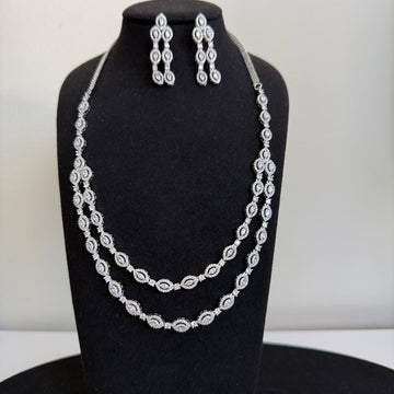 Royal Double - Layer American Diamond Long Necklace Set - Vinni’s Jewelry