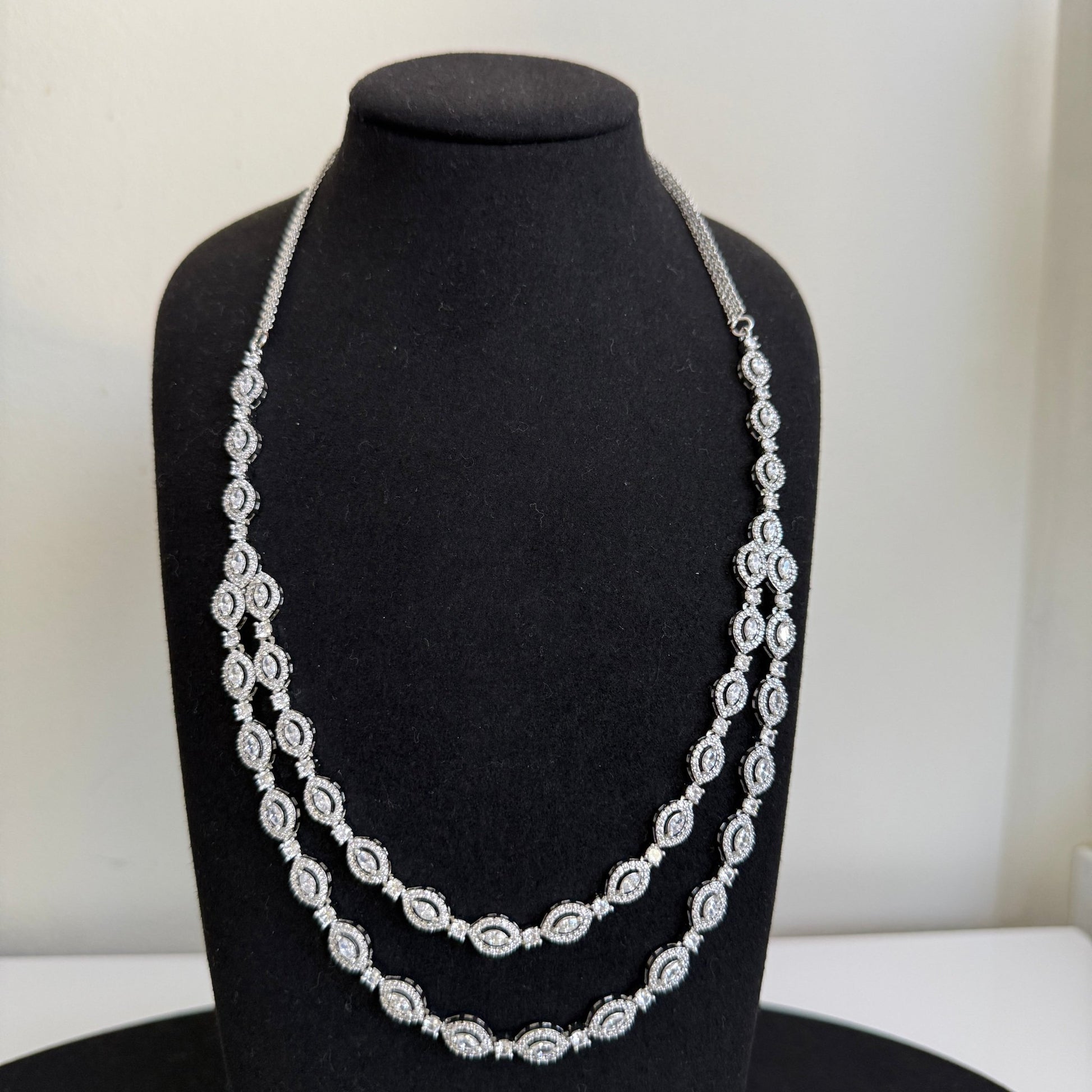 Royal Double - Layer American Diamond Long Necklace Set - Vinni’s Jewelry