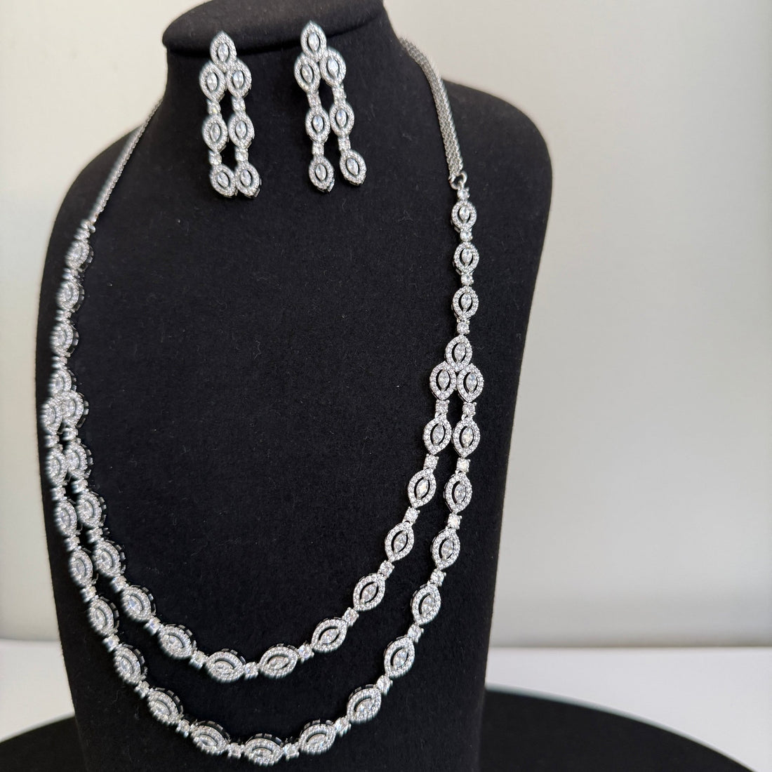 Royal Double - Layer American Diamond Long Necklace Set - Vinni’s Jewelry