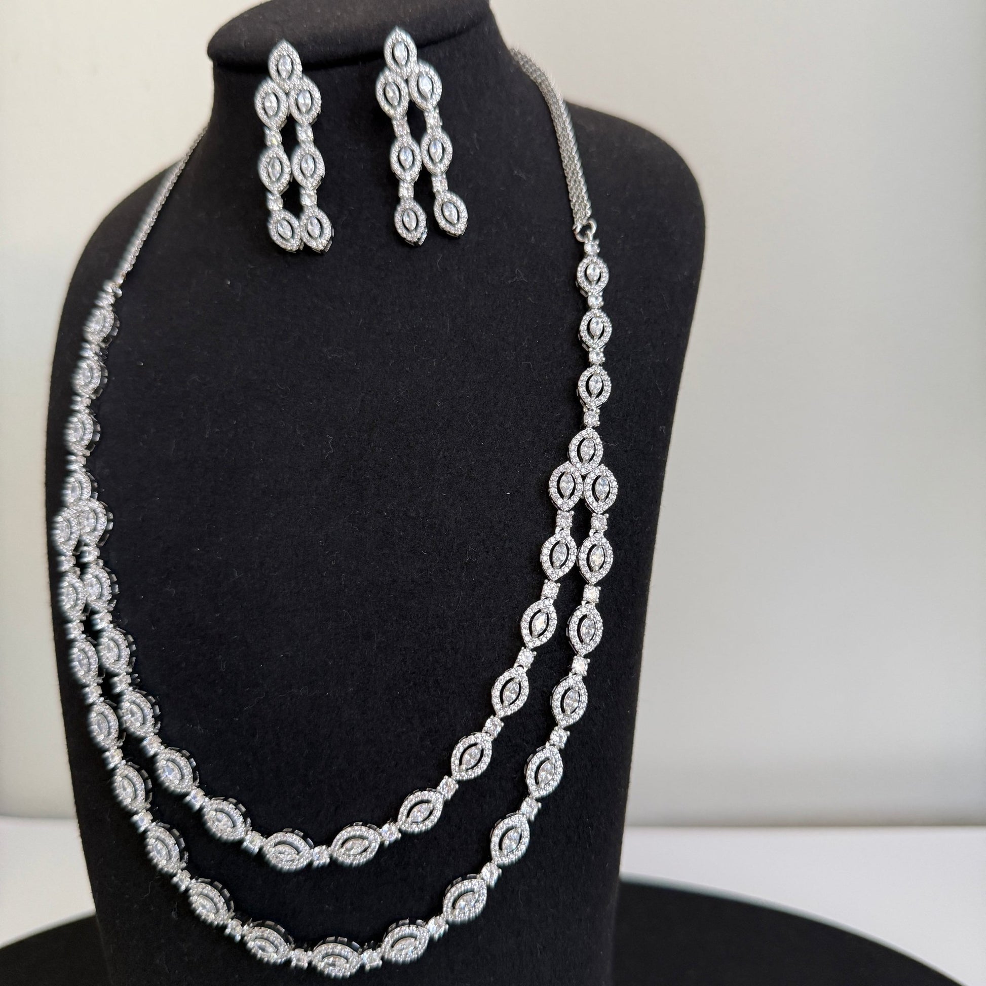 Royal Double - Layer American Diamond Long Necklace Set - Vinni’s Jewelry