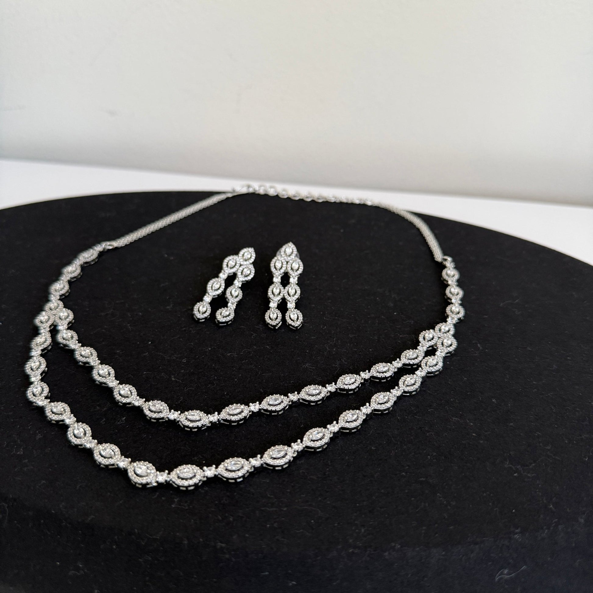 Royal Double - Layer American Diamond Long Necklace Set - Vinni’s Jewelry