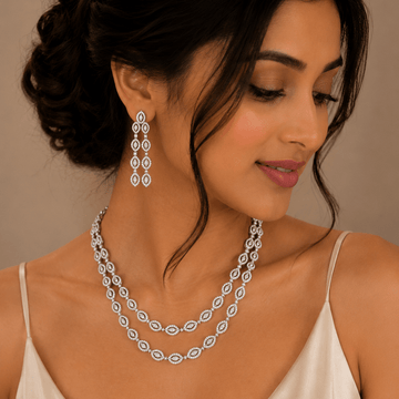 Royal Double - Layer American Diamond Long Necklace Set - Vinni’s Jewelry