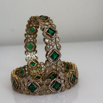 Royal Emerald American Diamond Bangle Set - Vinni’s Jewelry