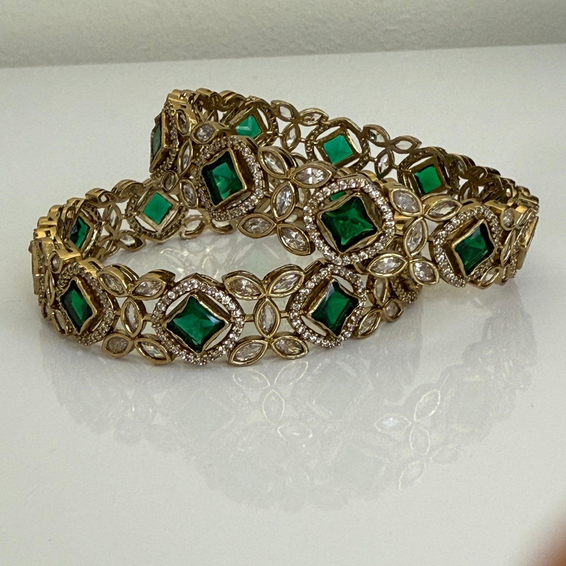 Royal Emerald American Diamond Bangle Set - Vinni’s Jewelry