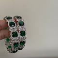 Royal Emerald Silver American Diamond Bridal Bangle Set - Vinni’s Jewelry