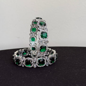 Royal Emerald Silver American Diamond Bridal Bangle Set - Vinni’s Jewelry