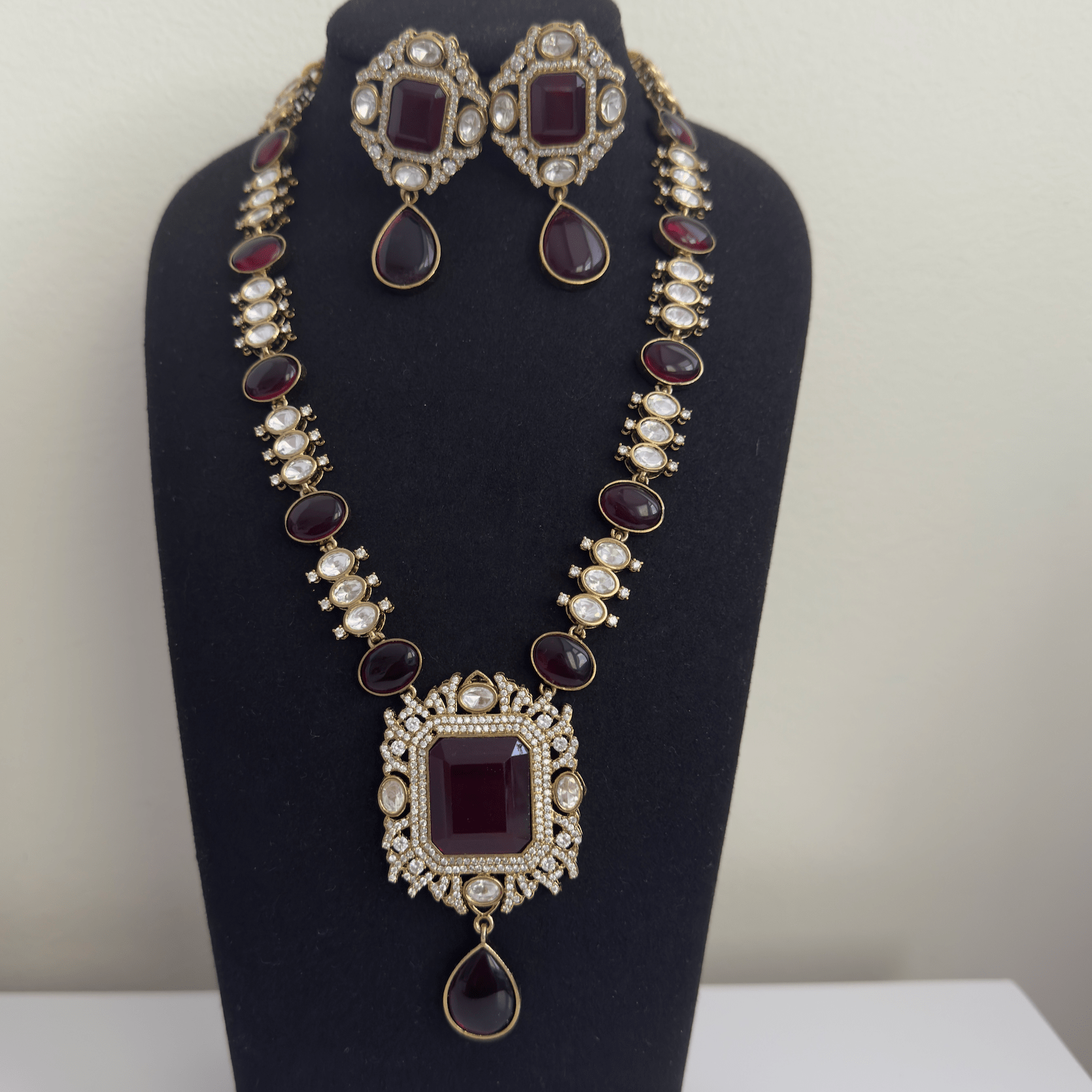 Royal Garnet Kundan Necklace Set – Bridal Edition - Vinni’s Jewelry