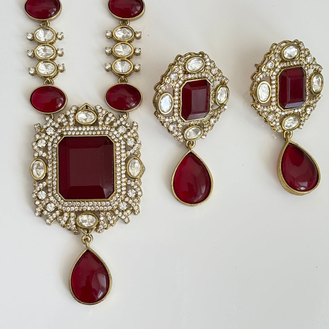 Royal Garnet Kundan Necklace Set – Bridal Edition - Vinni’s Jewelry