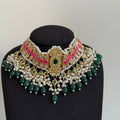 Royal Kundan Pearl Choker Necklace Set with Emerald Drops - Vinni’s Jewelry