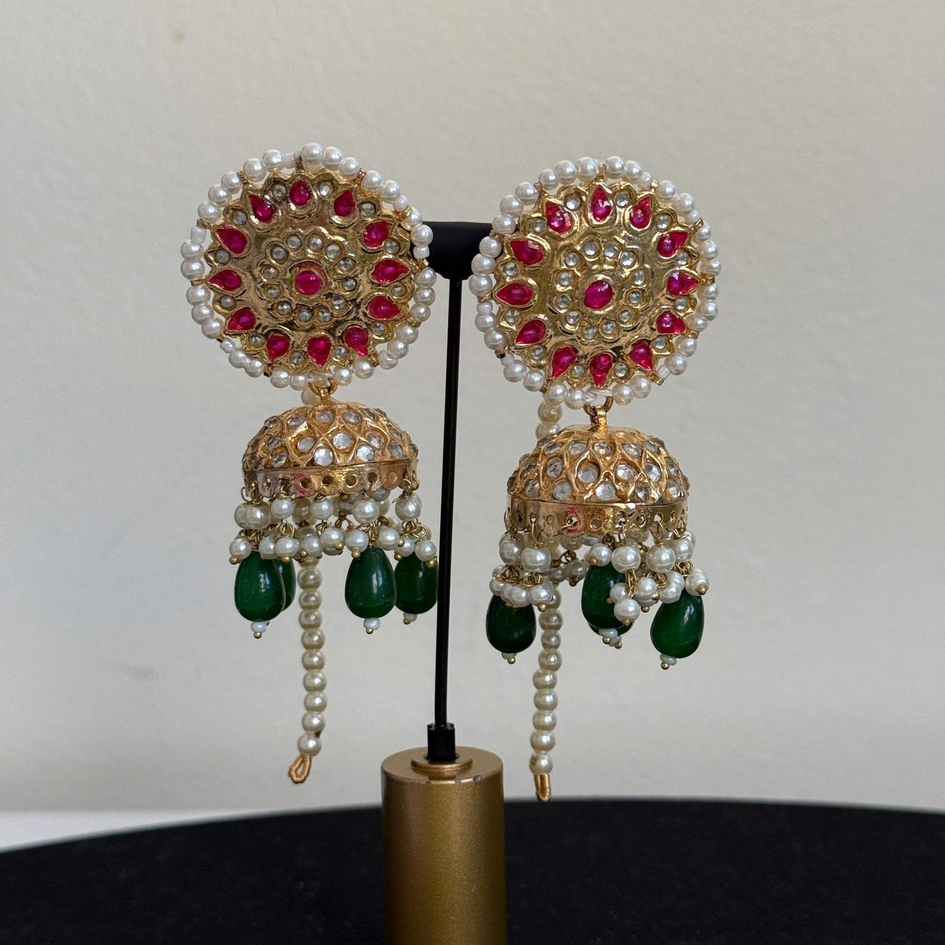 Royal Kundan Pearl Choker Necklace Set with Emerald Drops - Vinni’s Jewelry