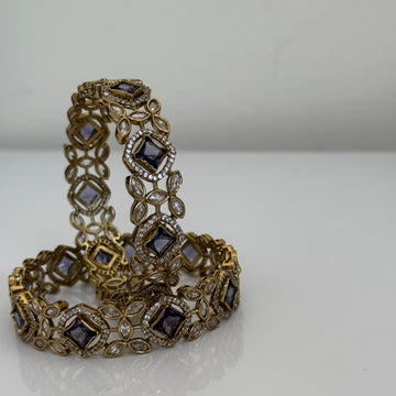 Royal Midnight Stone American Diamond Bangle Set - Vinni’s Jewelry