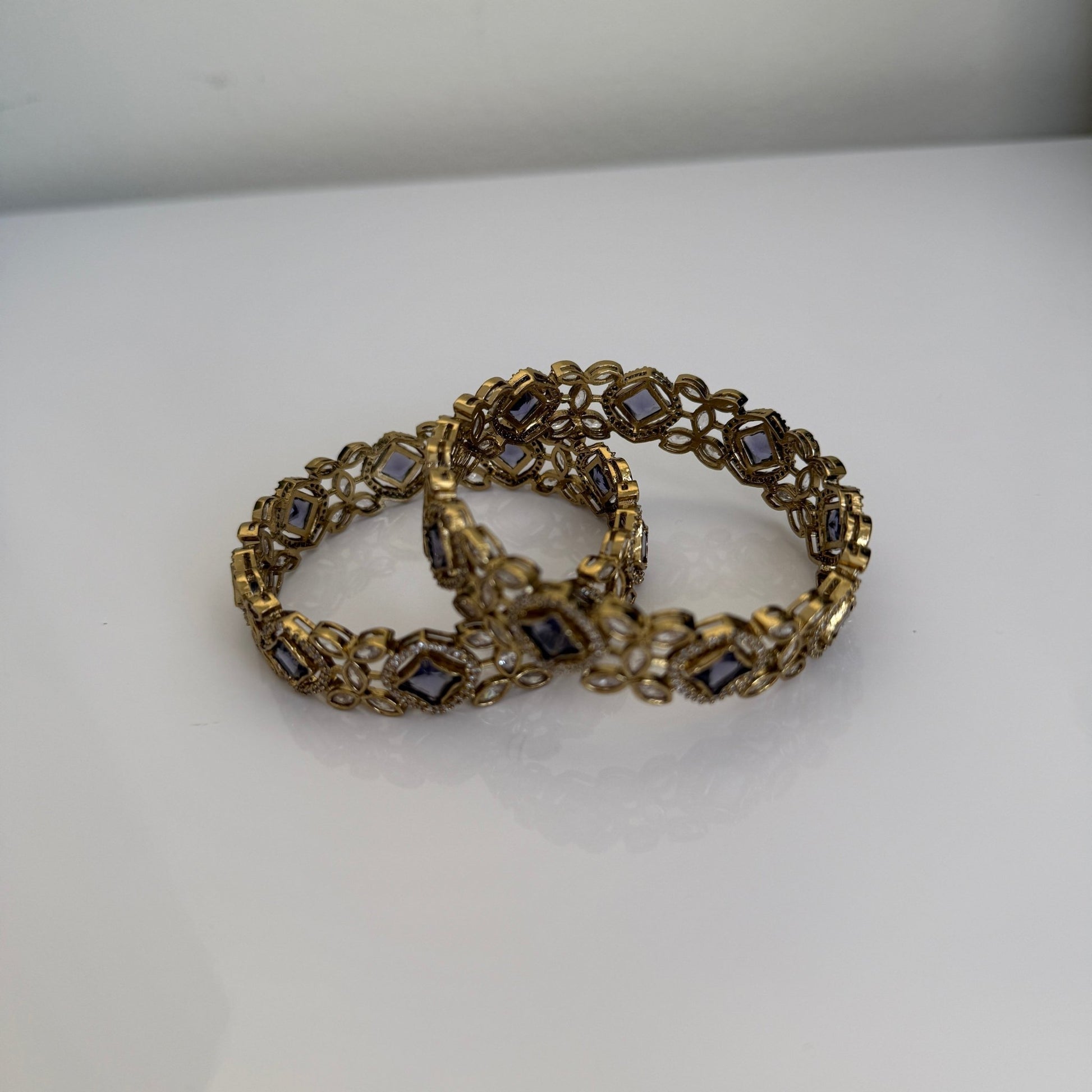 Royal Midnight Stone American Diamond Bangle Set - Vinni’s Jewelry