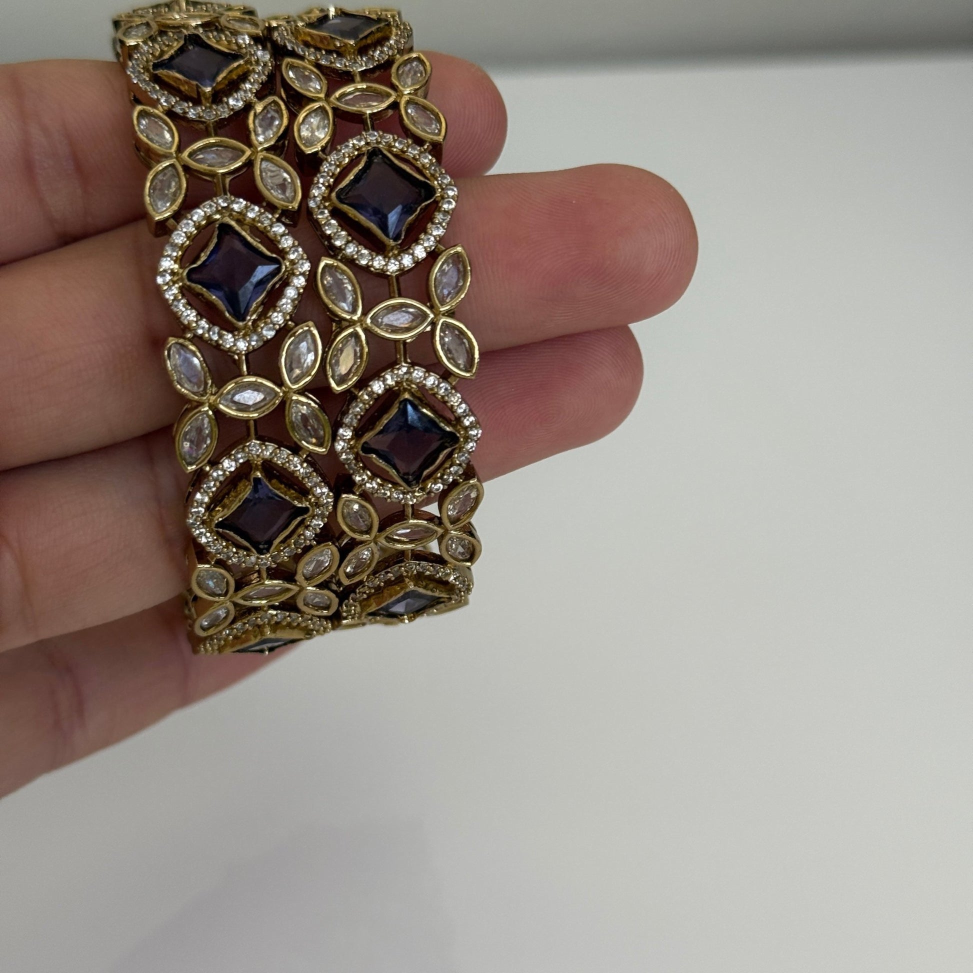 Royal Midnight Stone American Diamond Bangle Set - Vinni’s Jewelry