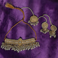Royal Polki Pearl Bridal Choker Set with Earrings and Maang Tikka - Vinni’s Jewelry