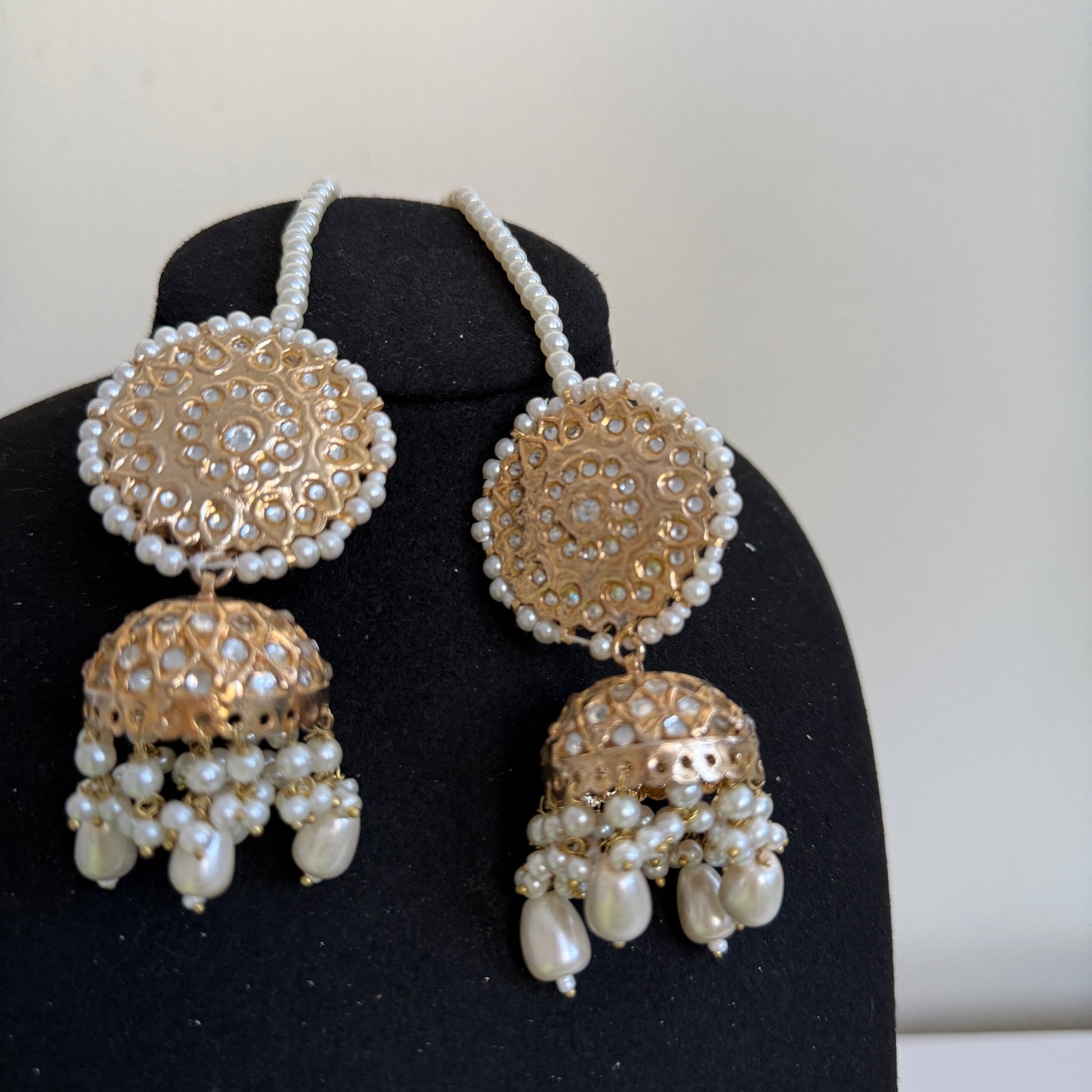 Royal Polki Pearl Bridal Choker Set with Earrings and Maang Tikka - Vinni’s Jewelry