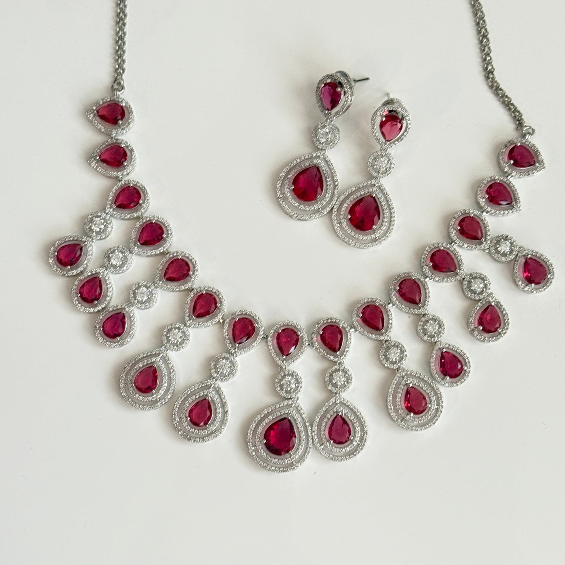Royal Radiance CZ Bridal Necklace & Earrings Set – Teardrop Statement Jewelry - Vinni’s Jewelry