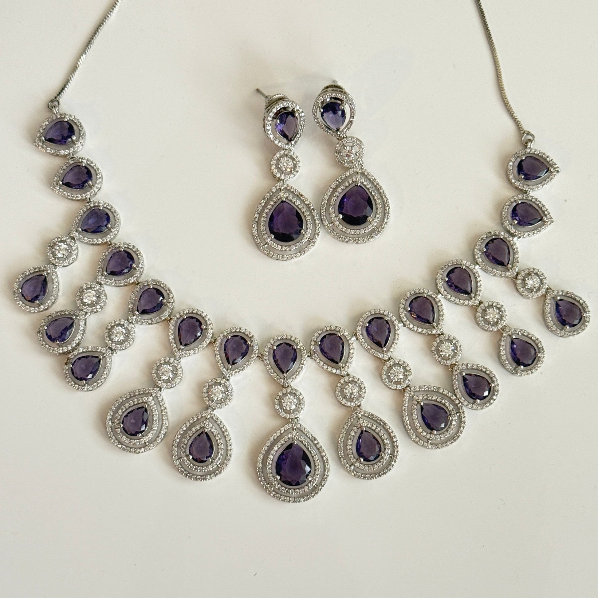 Royal Radiance CZ Bridal Necklace & Earrings Set – Teardrop Statement Jewelry - Vinni’s Jewelry