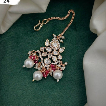 Royal Ruby Kundan Matha Patti with Pearls – Bridal Headpiece - Vinni’s Jewelry