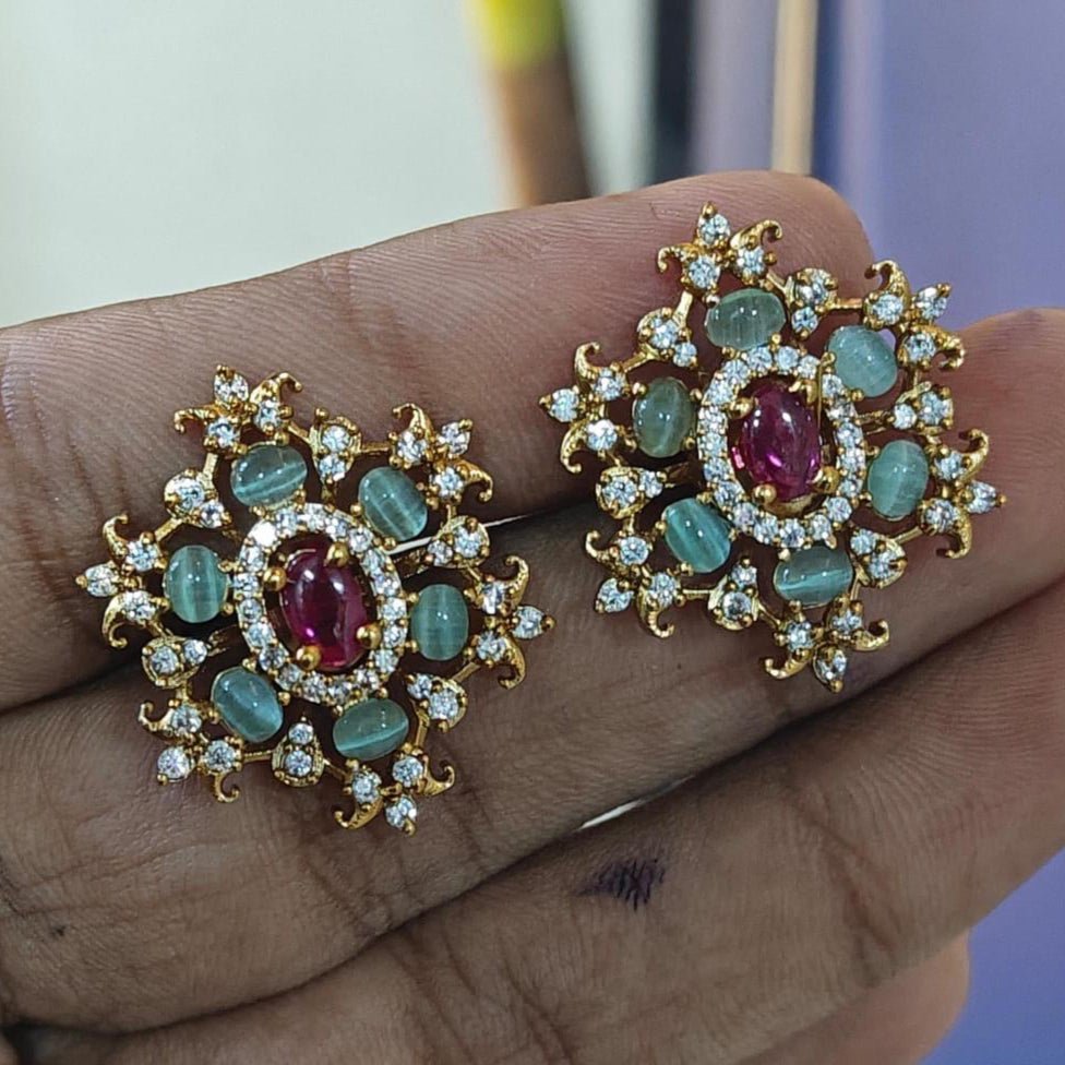 Royal Ruby & Mint Polki Stud Earrings – South Asian Bridal Style - Vinni’s Jewelry