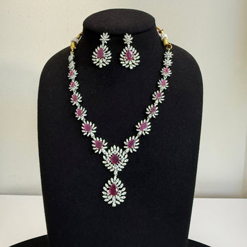 Royal Ruby Teardrop American Diamond Necklace Set - Vinni’s Jewelry
