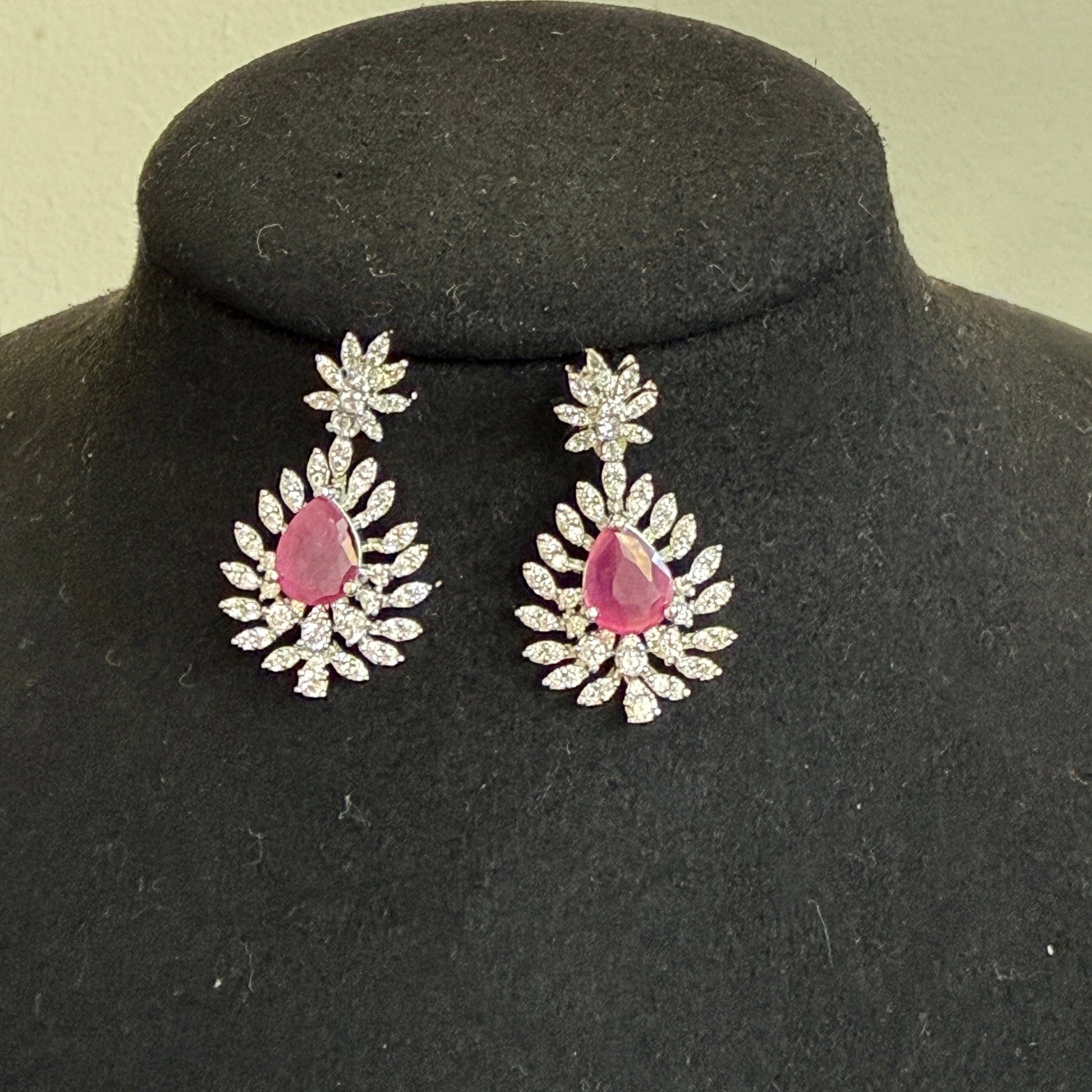 Royal Ruby Teardrop American Diamond Necklace Set - Vinni’s Jewelry