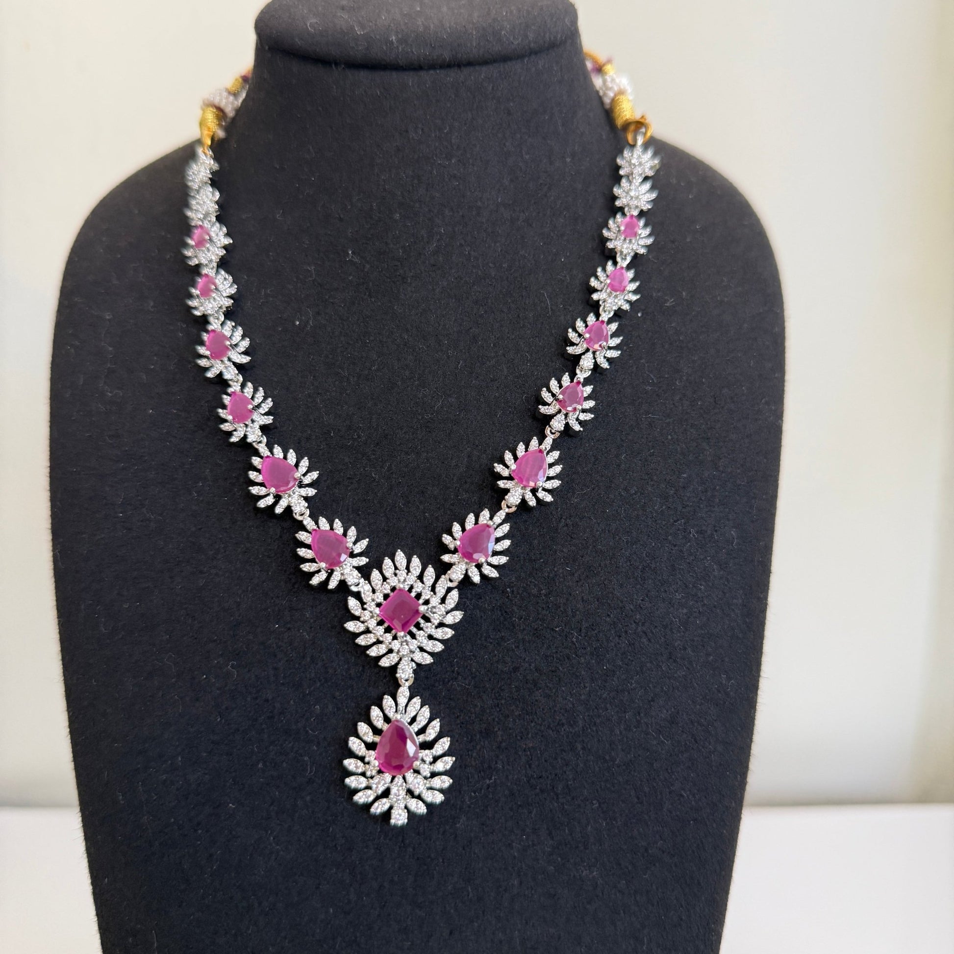 Royal Ruby Teardrop American Diamond Necklace Set - Vinni’s Jewelry
