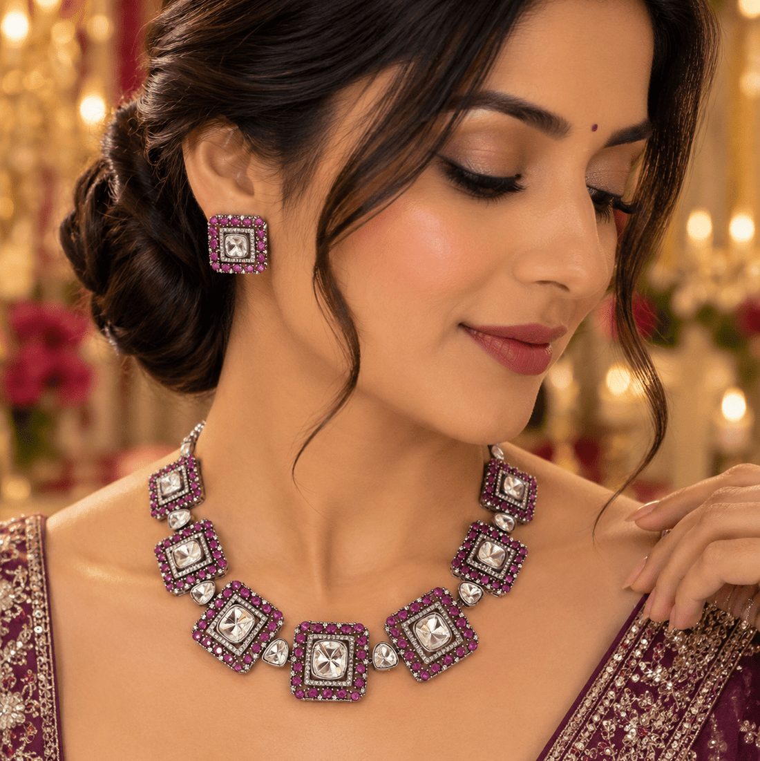 Royal Square Ruby Kundan Choker Set – Square Bridal Jewellery for Weddings & Festive Wear (Copy) - Vinni’s Jewelry