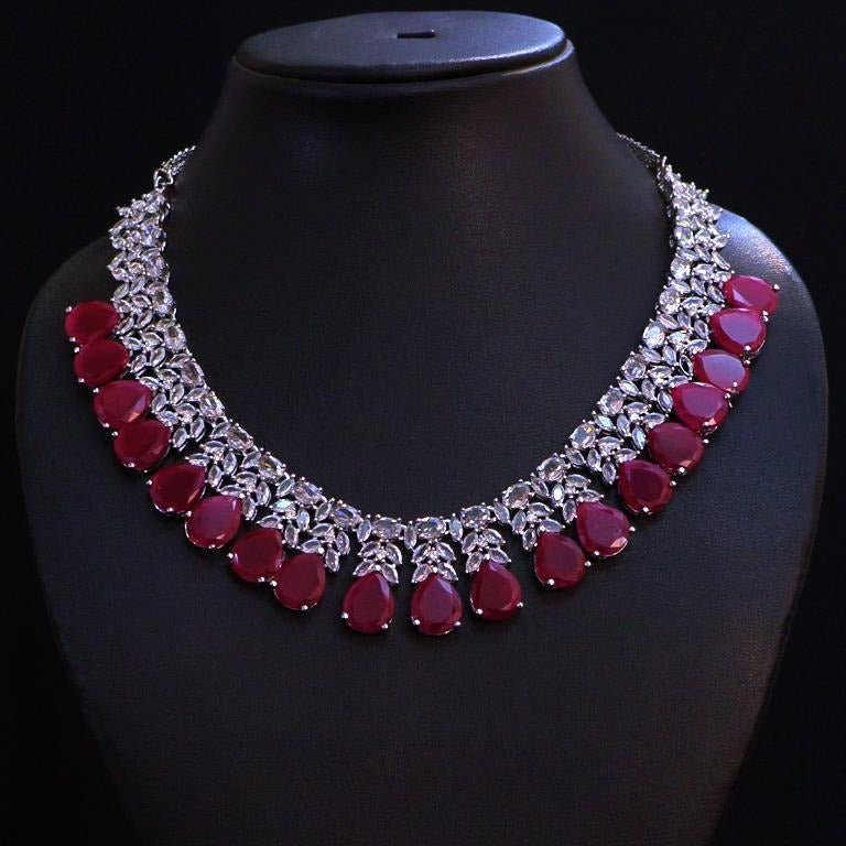 Ruby Teardrop Leaf Necklace Set - Vinni’s Jewelry