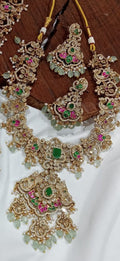 Rudhra Temple Kundan Necklace Set – South Indian Bridal Jewelry with Ruby & Emerald Stones - Vinni’s Jewelry