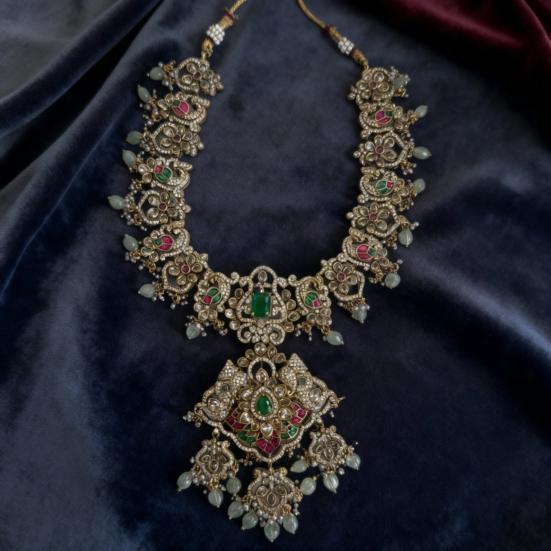 Rudhra Temple Kundan Necklace Set – South Indian Bridal Jewelry with Ruby & Emerald Stones - Vinni’s Jewelry