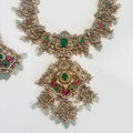 Rudhra Temple Kundan Necklace Set – South Indian Bridal Jewelry with Ruby & Emerald Stones - Vinni’s Jewelry