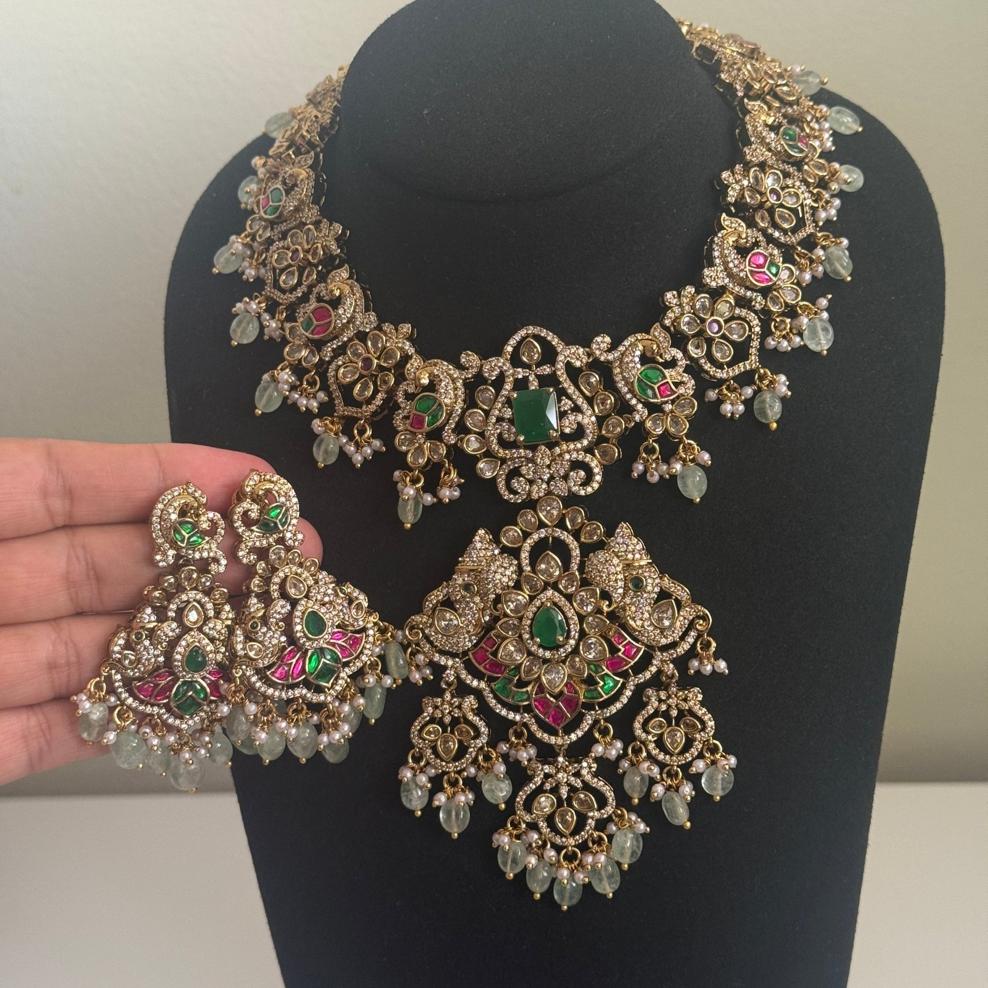 Rudhra Temple Kundan Necklace Set – South Indian Bridal Jewelry with Ruby & Emerald Stones - Vinni’s Jewelry