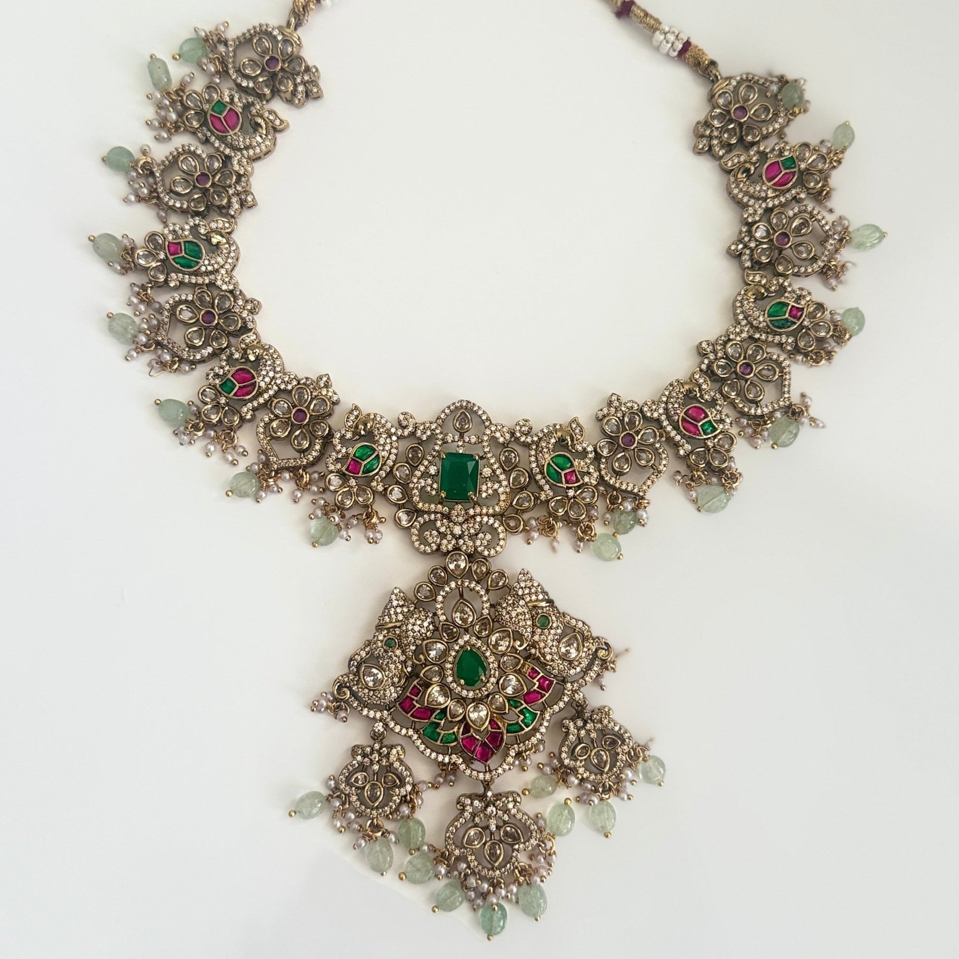 Rudhra Temple Kundan Necklace Set – South Indian Bridal Jewelry with Ruby & Emerald Stones - Vinni’s Jewelry