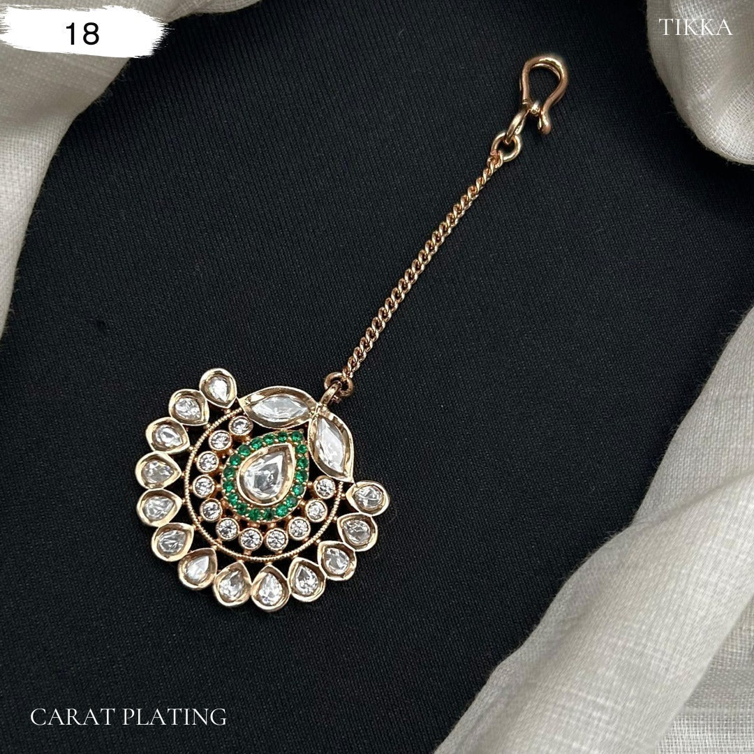 Ruhani Kundan & Emerald Maang Tikka – Carat Plated Bridal Forehead Jewelry - Vinni’s Jewelry