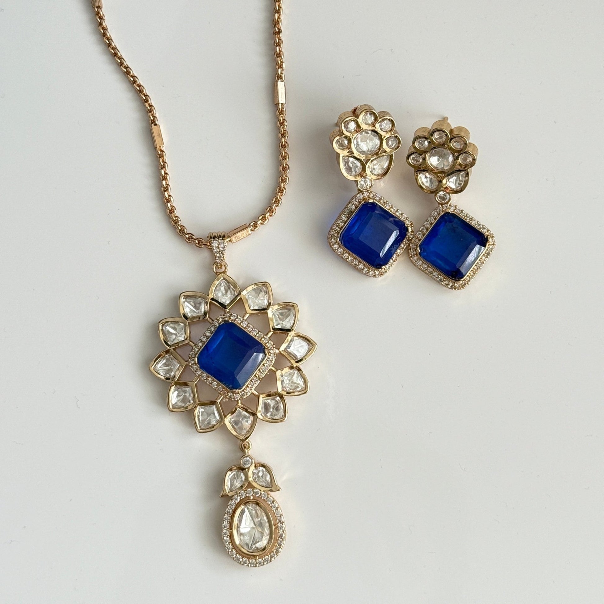 Sapphire Bloom Kundan Necklace Set - Vinni’s Jewelry