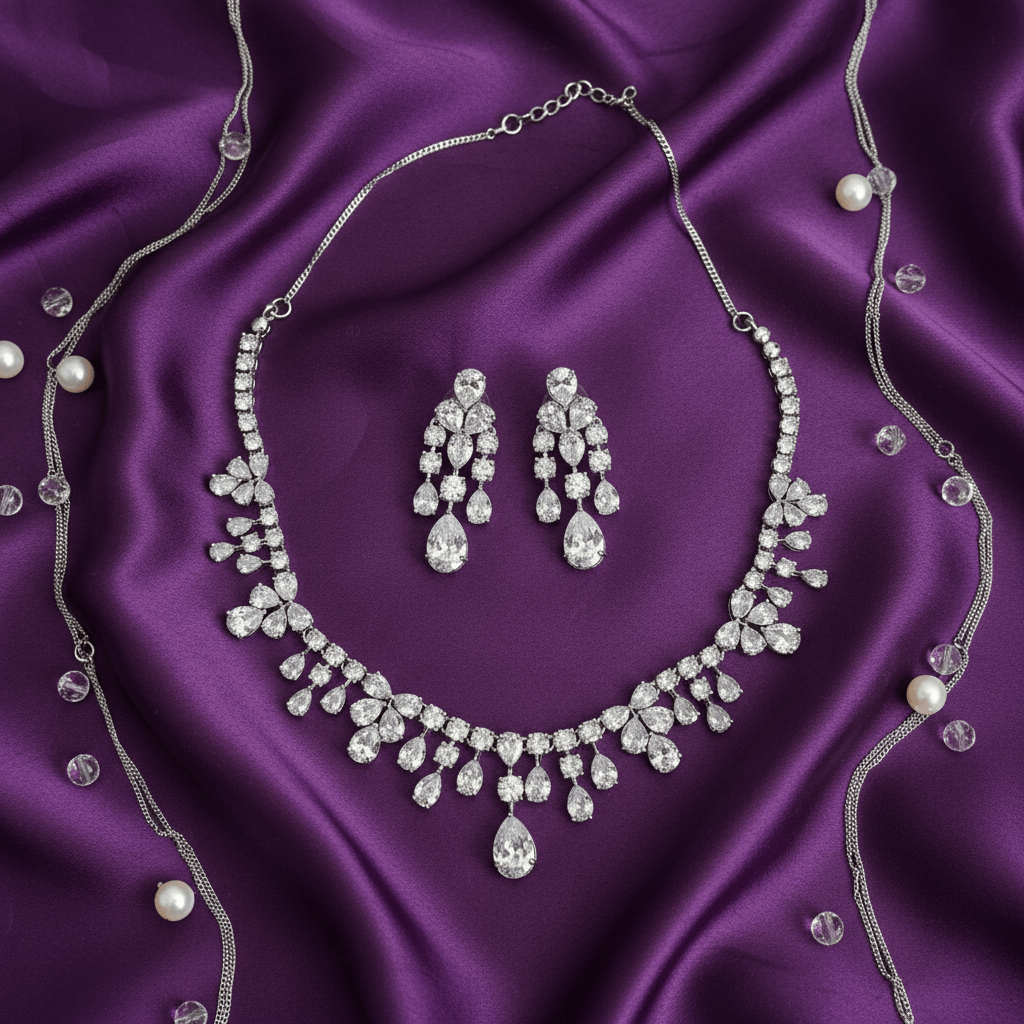 Sparkling Teardrop CZ Necklace & Earring Set - Vinni’s Jewelry