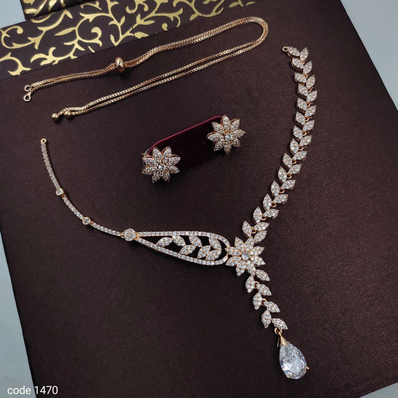 Starlight Floral Sparkle Necklace Set – Rose Gold American Diamond Jewelry - Vinni’s Jewelry