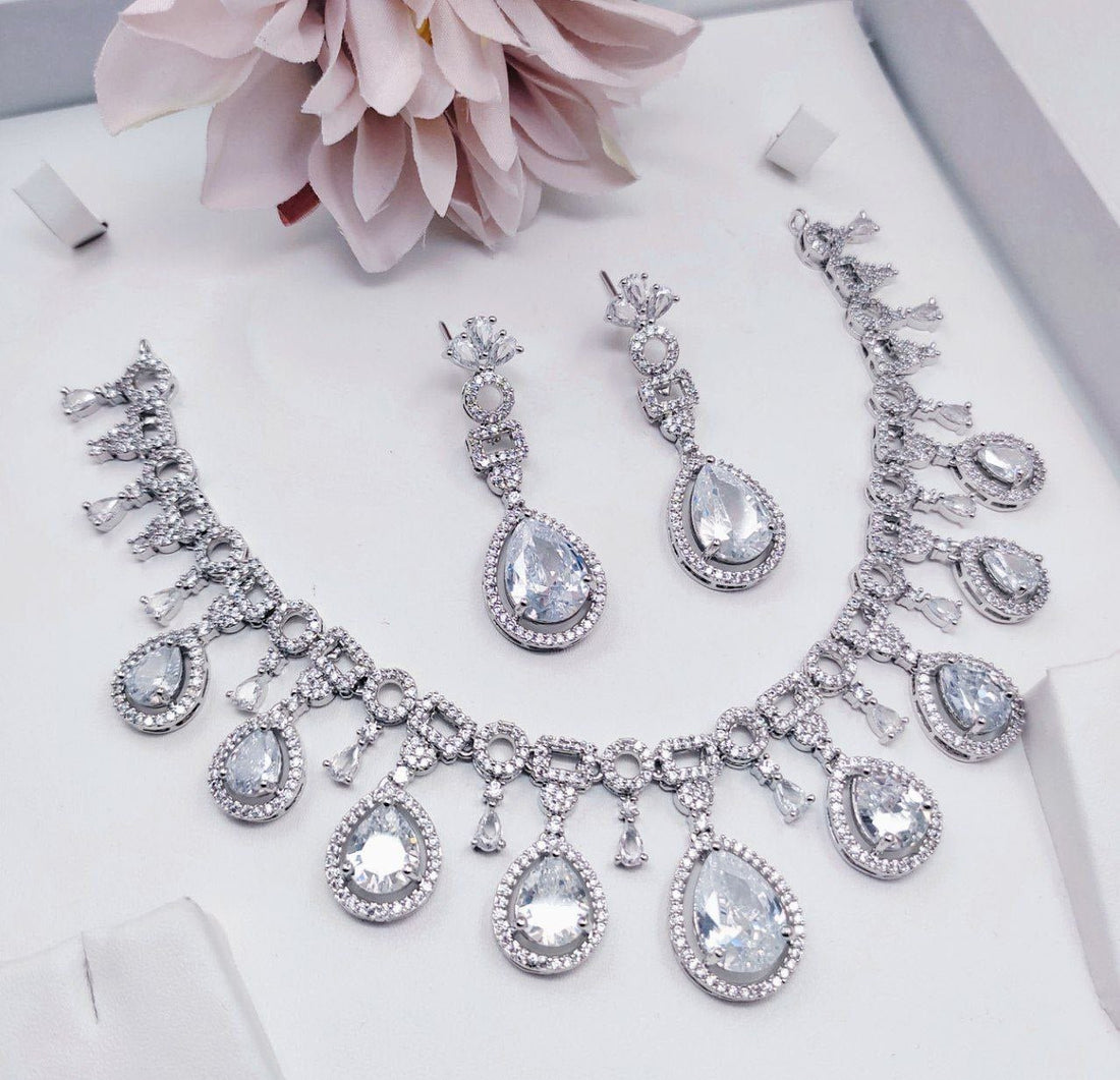 Stellar Ice Drop CZ Necklace Set – American Diamond Elegance - Vinni’s Jewelry