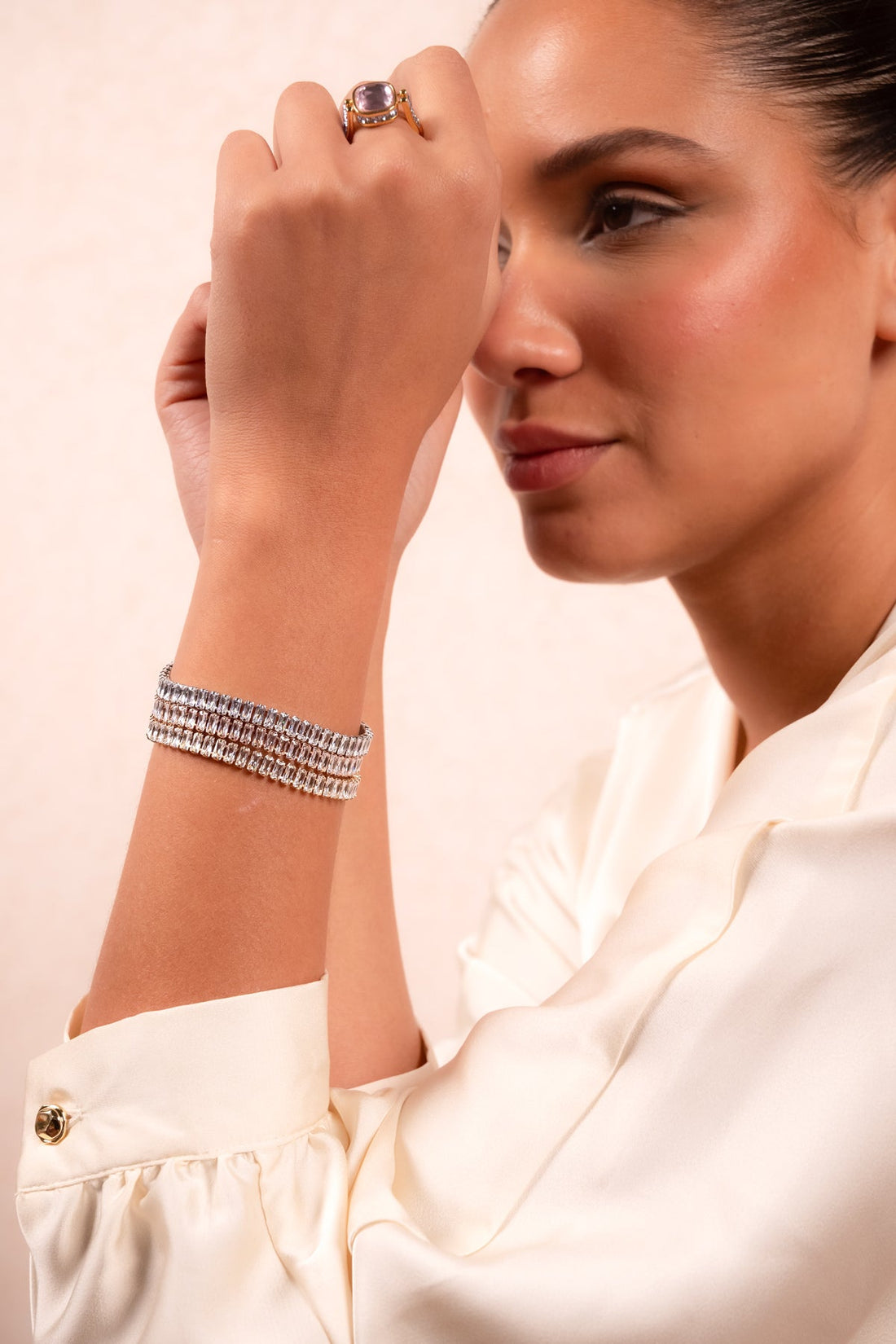 Triple Row Crystal Tennis Cuff Bracelet - Vinni’s Jewelry