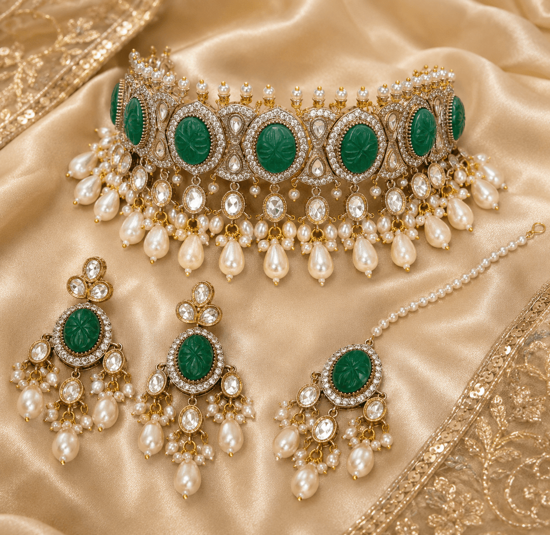 Zahra Emerald Drop Choker Set - Vinni’s Jewelry
