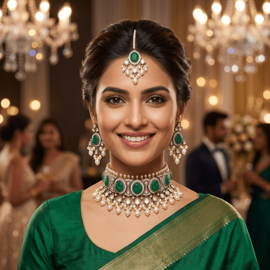 Zahra Emerald Drop Choker Set - Vinni’s Jewelry
