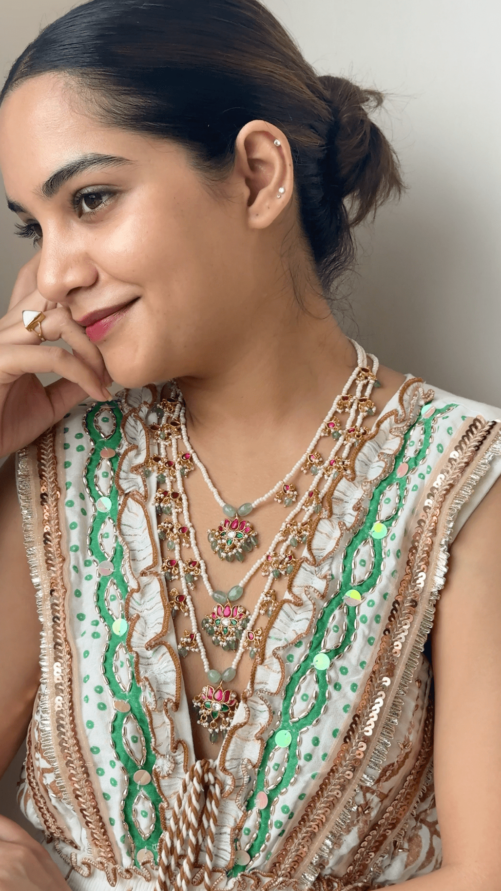 Zara Kundan Layered Necklace– Bridal Jewelry with CZ Polki & Carat Plating - Vinni’s Jewelry