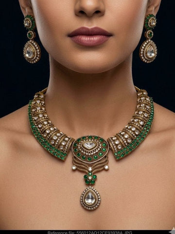 Zareen Emerald Polki Statement Necklace Set - Vinni’s Jewelry