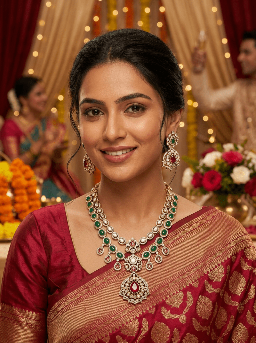 Zoya Emerald Royale Necklace Set | Polki Bridal Jewelry Set - Vinni’s Jewelry